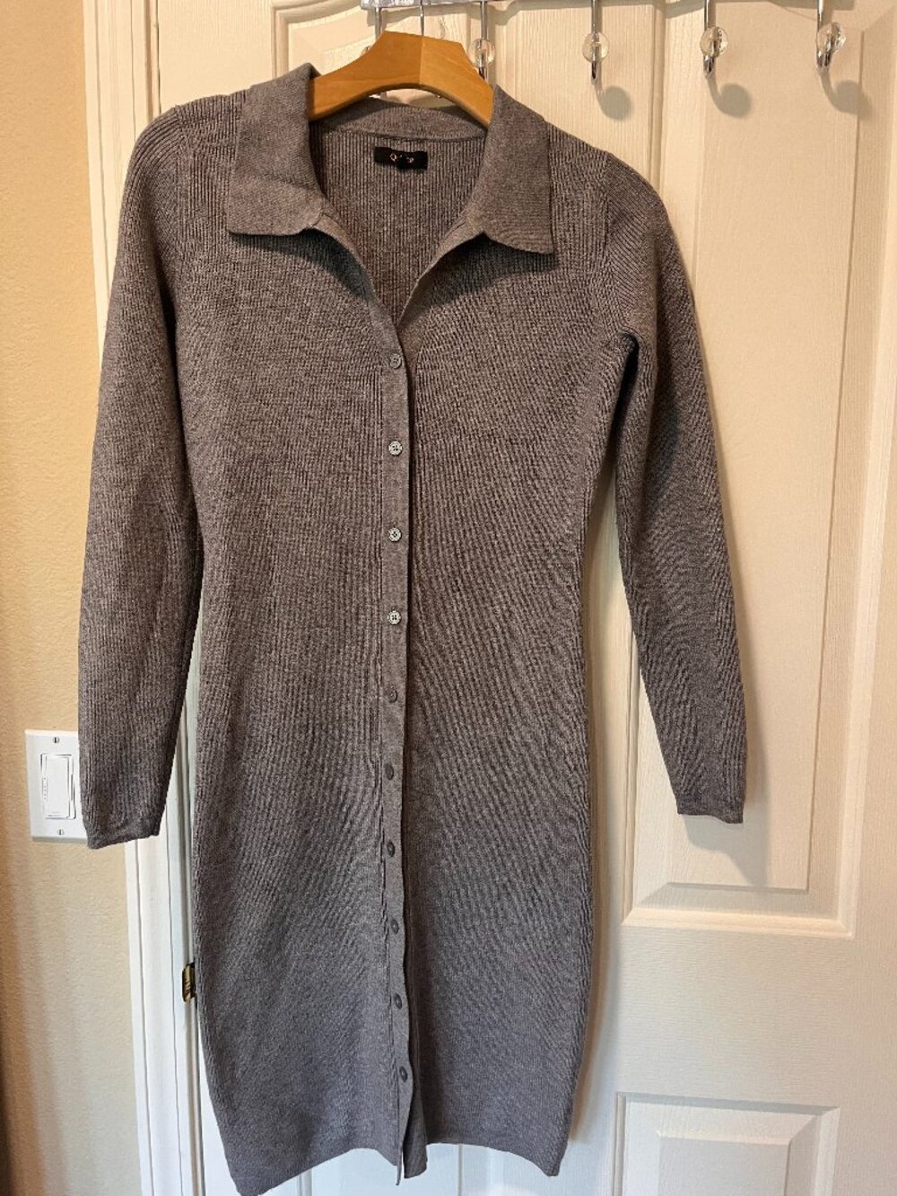 Eco-Knit Button-Up Sweater Dress Gray Grey